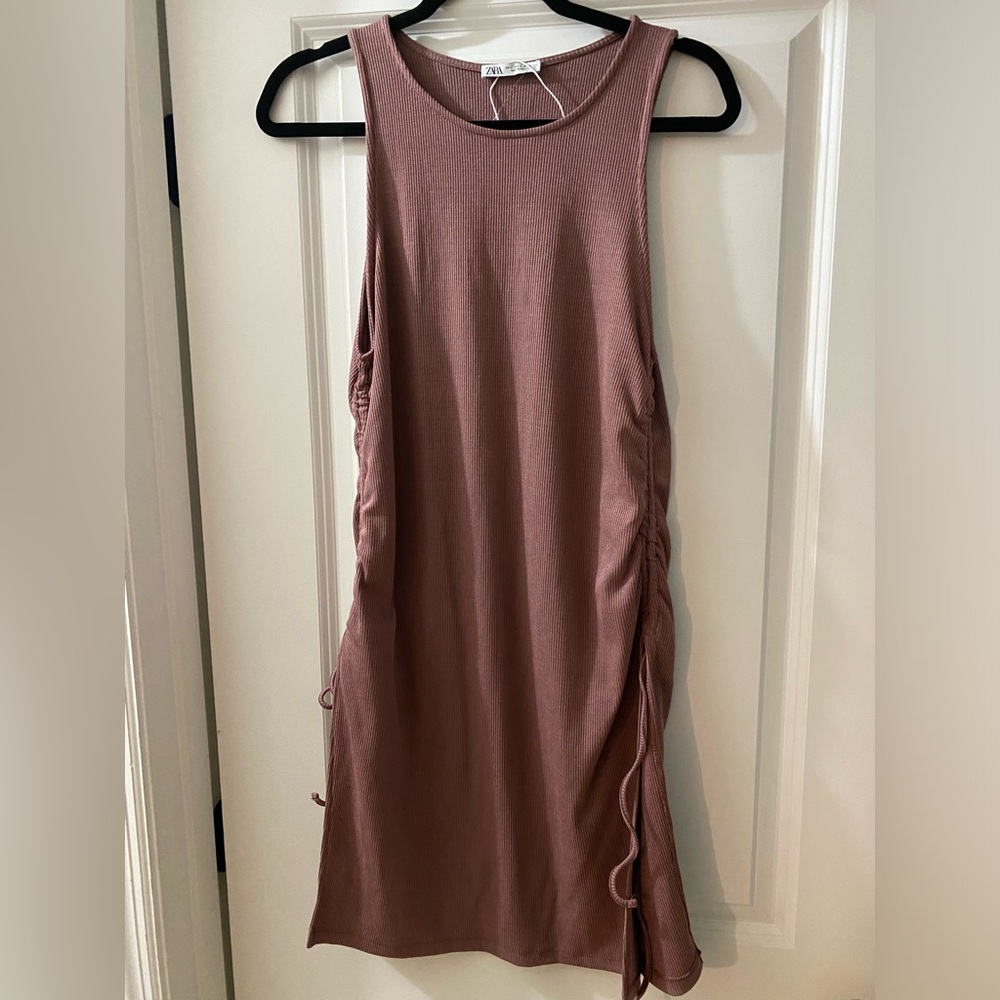 Zara Ribbed Ruched Bodycon Midi Dress